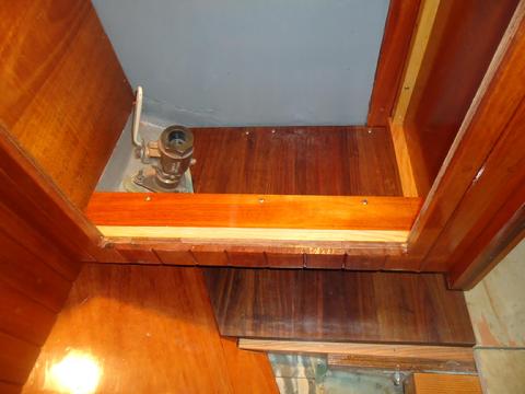 Looking down into the sink cabinet base. Everything is removable.