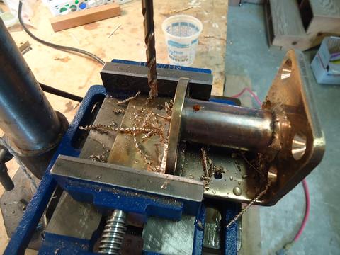 Drilling the vertical plates to accept 1/4" bolts for the bulwarks.