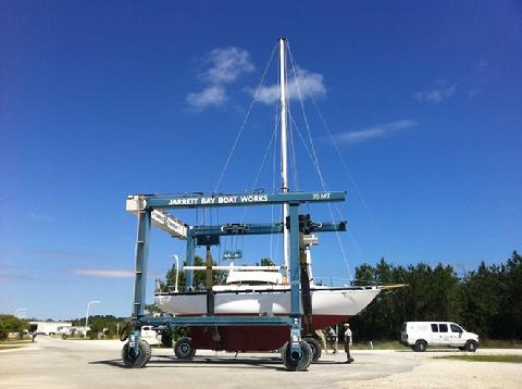 Jarret Bay operated the travel lift for our launch. I walked along like an expectant father.