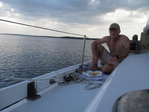 Anchored on the Bay River and bushed after a long hot sail.