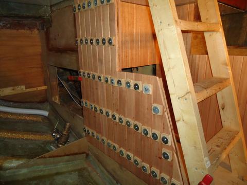 Looking aft from the quarterberth. I am not sure how far to extend this staving. A kerosene tank, shelves and the quarter berth will dominate this space.