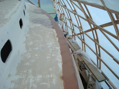 Starboard side second coating of fairing compound.