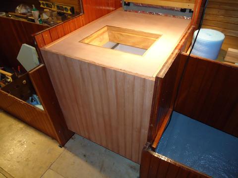 Front panel and plywood top in place. There will be a hinged ash top that cover the plywood top.