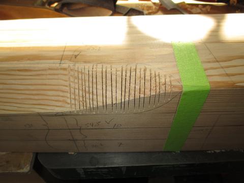 I started off by cutting the flute. I used a small back saw to cut kerfs, then chiesled the out, then sanded them.