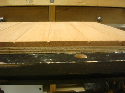 Gluing the 3/8" staving on 1/2" ply.