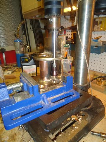 Milling the counter sinks on a spare stanchion base. That is a "through-hole" counter-sink with a separate four inch extension.