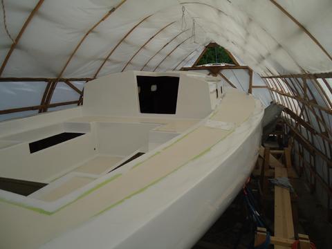 The cream color on the decks is awlquik primer which will be covered by Kiwi-Grip non-skid.