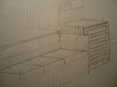 Drawing of starboard settee showing the extension.