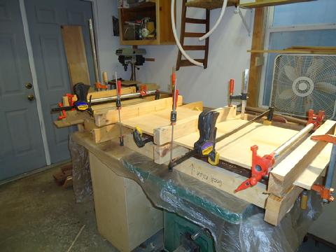 I glued the seats for the starboard side out of two planks of juniper. I'll cut it into three sections. Tomorrow I'll glue up the port side seats.