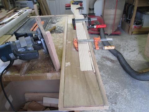 Next, I used my scarffing jib to cut a perfect 10:1 bevel on each part of the oar.