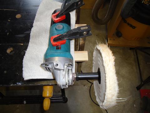 The Makita grinder modified for polishing.