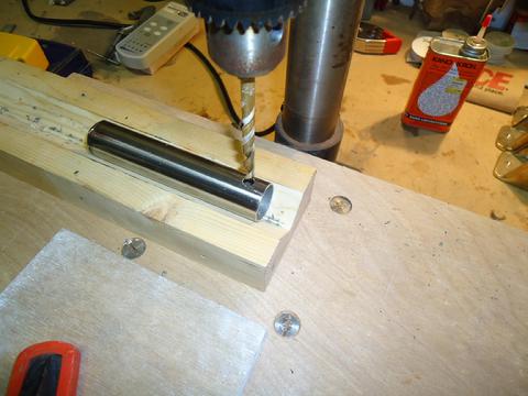 This hole had to go through both sides of the support tube at 90 degrees so I used the drill press.