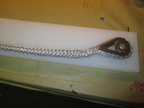 The completed dux splice for the top end of the forestay. I'll splice the other end once we have the mast stepped.