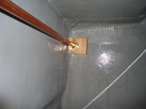 This is a photo of the water pipe looking aft and connected to the gas valve. The LP locker will be vapor tight.