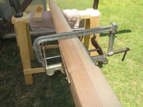 I used the big clamp to ensure the hardware was snug and would not move while I marked the spot for the holes.