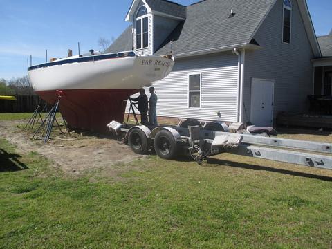 The only way to get the Far Reach out of the yard was to haul her backward.