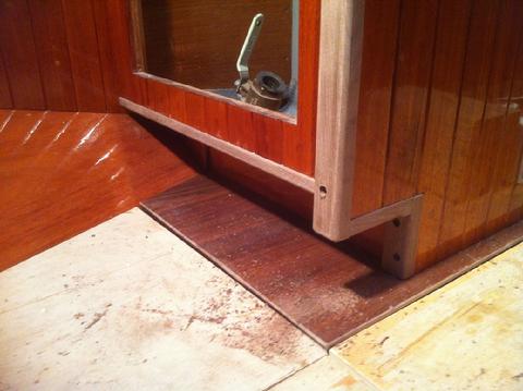 The toe kick under the galley sink. I'll install similar trim under the toe kick for the icebox/chart table.