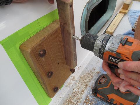 I cut these blocks on a band saw. They were 8/4 teak off cuts. I used the opposing side of the bevel cut to form a backer block on the inside of the cabin. In t