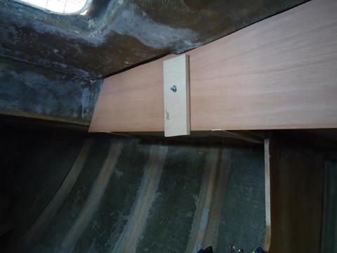 Mahogany ply cabin side in the forward cabin.