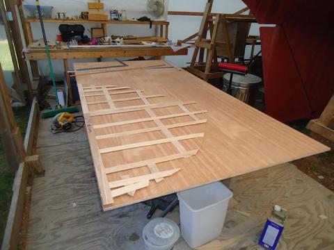 Laying the templates out on the mahogany ply. The good side is down as it leave a cleaner edge during cutting.